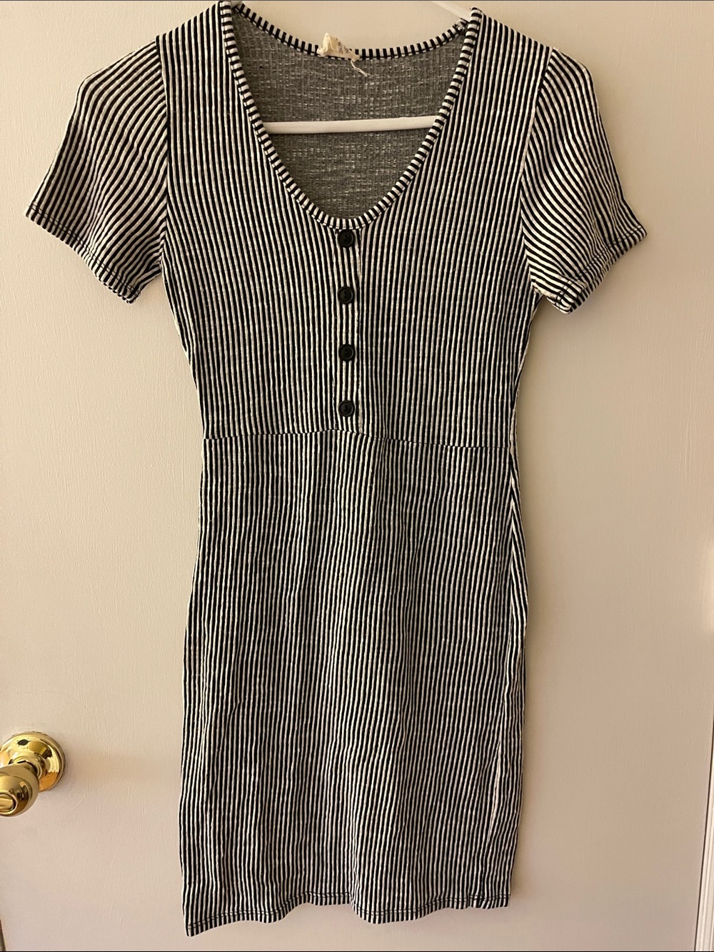 Caution To The Wind Black and White Striped V‑Neck Button Dress